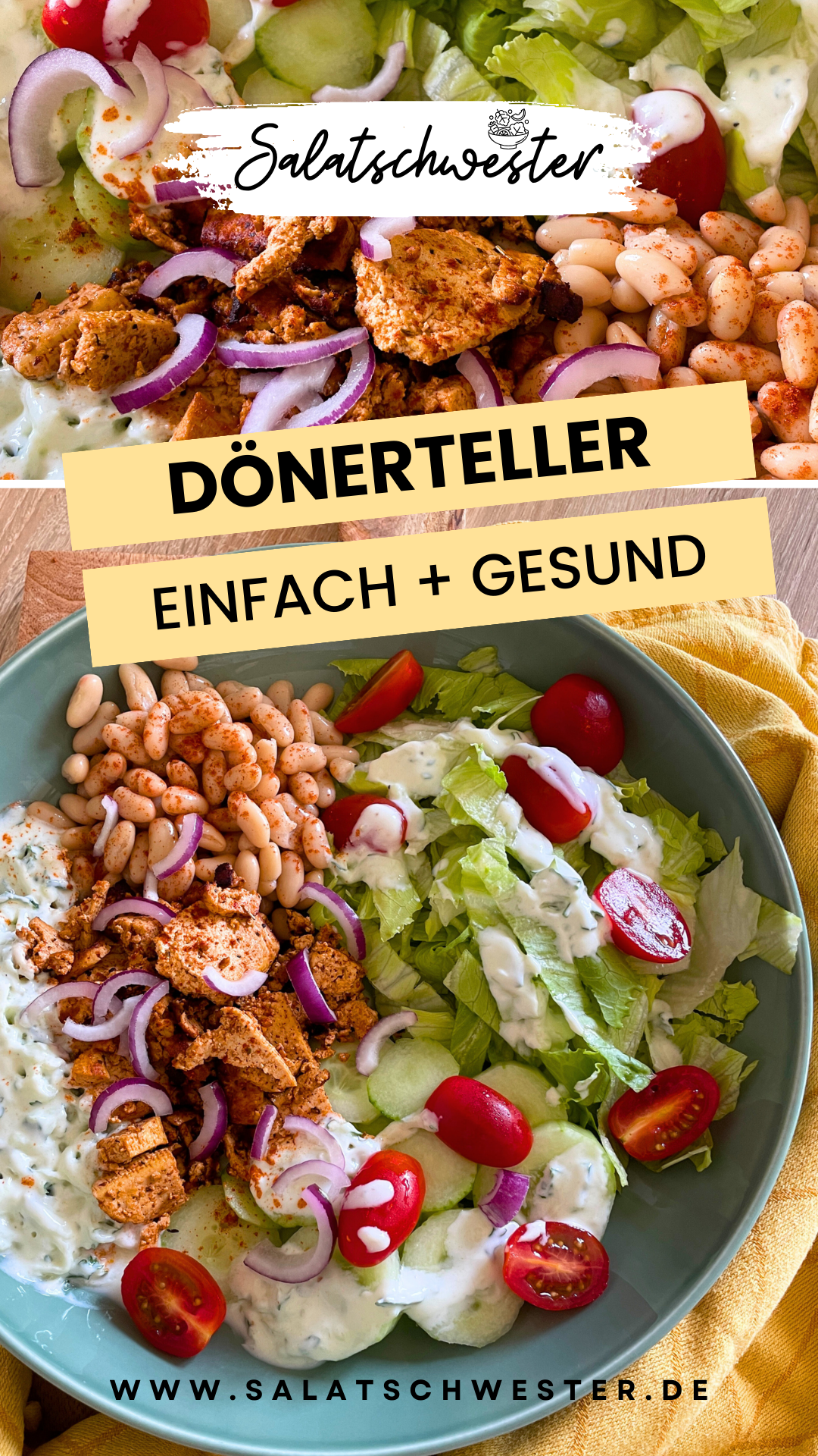 Köstliche Fusion aus verschiedenen Aromen: Tauche ein in eine Welt voller köstlicher Aromen und Texturen mit dem veganen Döner Teller Salat Bowl. Diese kreative Fusion aus knackigem Gemüse, würzigem Tofu und einer reichhaltigen Kebabsauce bietet eine unvergleichliche Geschmackserfahrung, die deine Geschmacksknospen in Ekstase versetzen wird. 