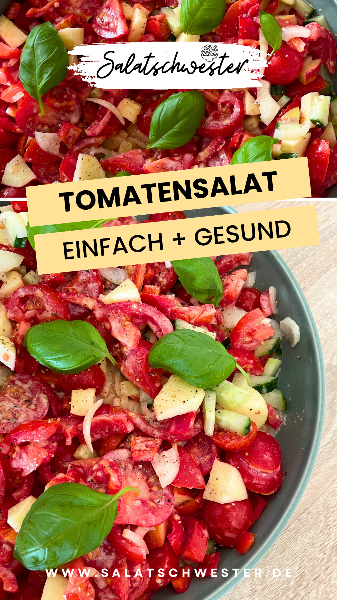 Genieße die frischen Aromen dieses veganen Tomaten-Apfel-Salats, der mit einer köstlichen Mischung aus saftigen Tomaten, knackigen Äpfeln, erfrischenden Gurken und würzigen Zwiebeln zubereitet wird. Dieser Salat ist nicht nur vegan und gesund, sondern auch einfach zuzubereiten und unglaublich lecker.