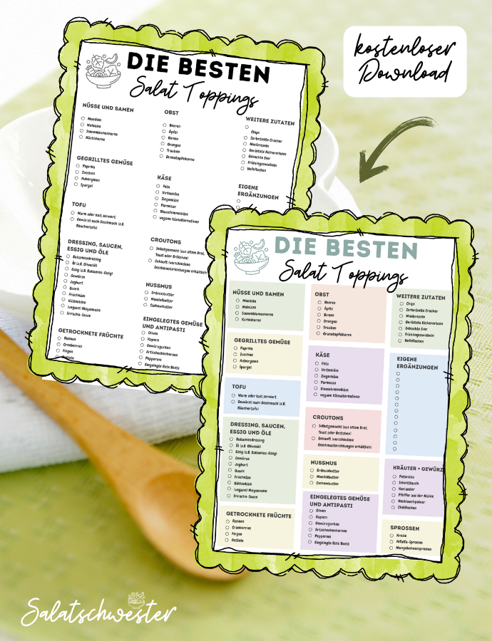 Die besten Salat Toppings als Liste zum kostenlosen Downloaden | Salatschwester