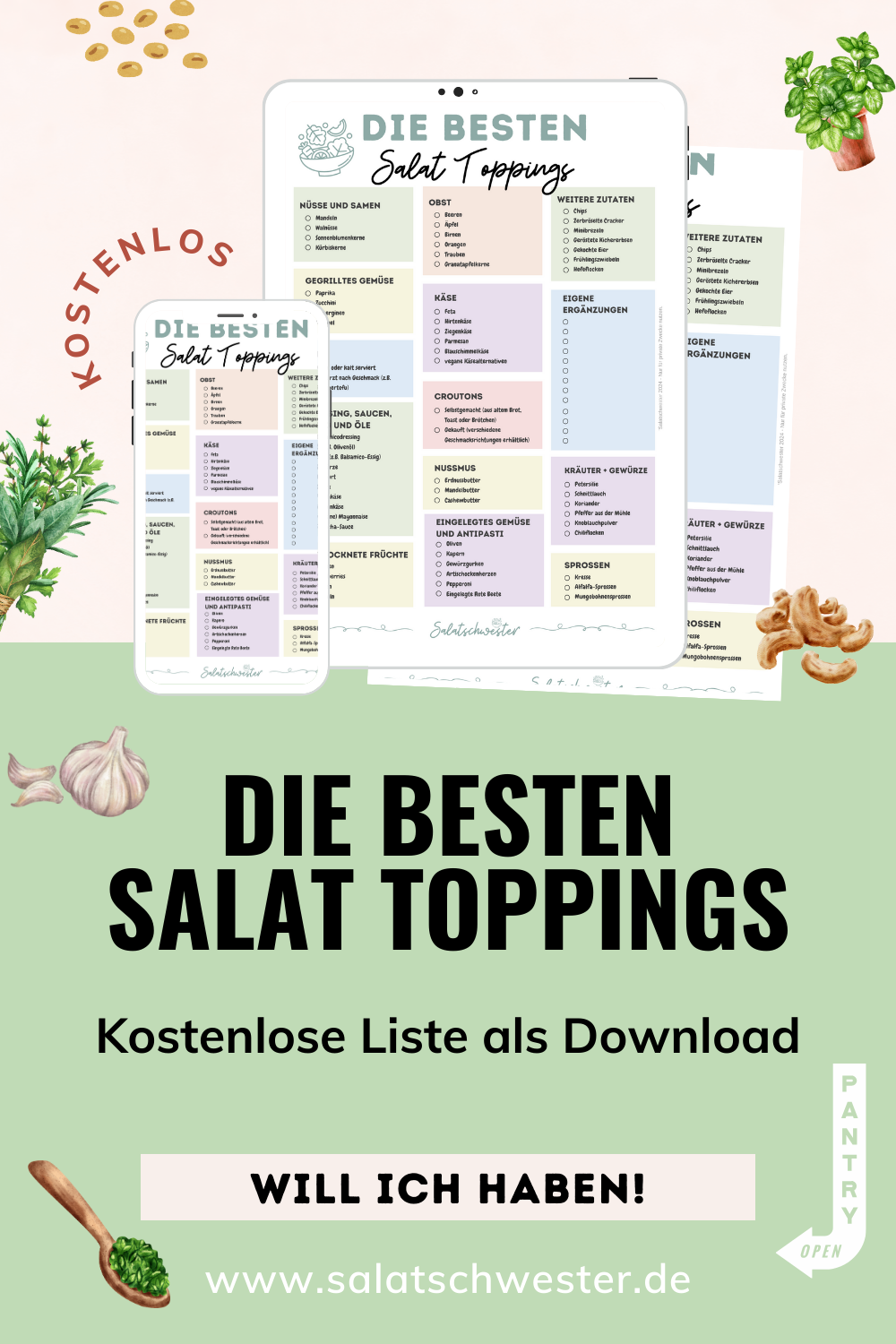 Die besten Salat Toppings als Liste zum kostenlosen Downloaden