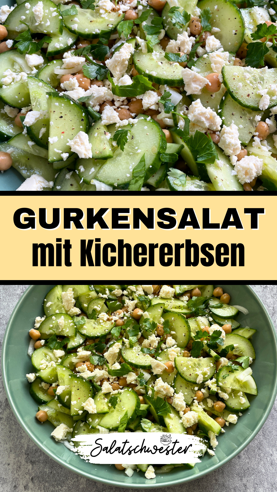 Gesund, bunt, lecker - mein neuer Lieblingssalat": Auf der Suche nach neuen Salatideen? Mein gurkensalat mit kichererbsen und feta ist ein echter Geheimtipp! Knackige Gurken, proteinreiche Kichererbsen und cremiger Feta vereinen sich zu einem köstlichen Salat, der nicht nur gesund ist, sondern auch richtig gut schmeckt. Probier ihn aus und lass dich überzeugen!