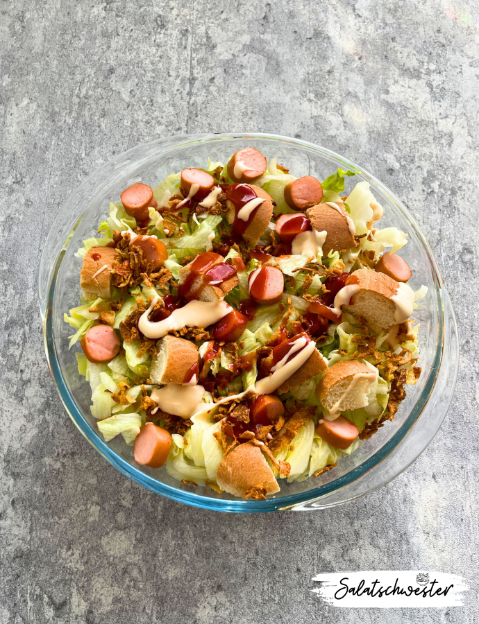 Hot Dog Salat Rezept als vegetarische Variante