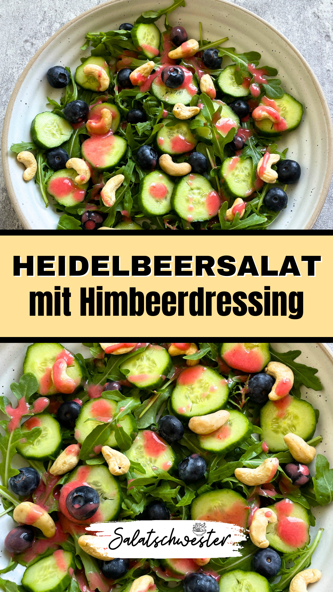 Wenn du auf der Suche nach einem frischen und aufregenden Salat bist, dann wirst du meinen Salat mit Rucola, Heidelbeeren, Gurken, Cashewkernen und Himbeervinaigrette lieben. Diese Kombination aus knackigem Rucola, saftigen Heidelbeeren und einer süß-säuerlichen Himbeervinaigrette macht ihn zu einem echten Highlight. Entdecke dabei auch die Vielfalt der besten salat rezepte und salat ideen. Ein ideales herbstsalat vegan Rezept für alle, die vegane rezepte lieben und ein gesundes salatdressing bevorzugen.