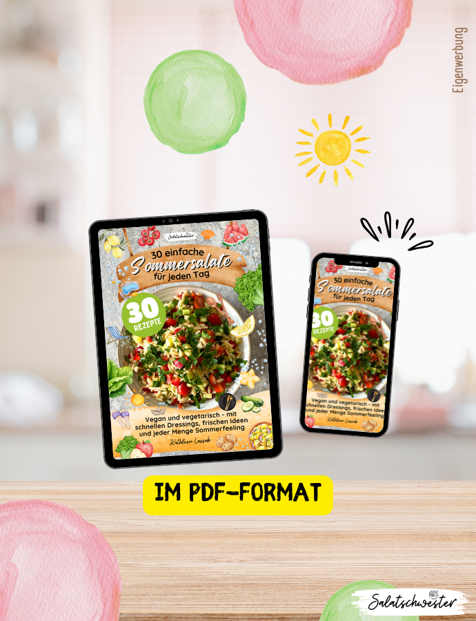 Sommersalate aus dem eBook auf einem gedeckten Tisch – ideal für Grillabende und Picknicks.