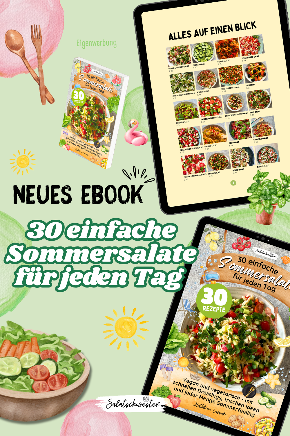 Einblicke aus dem eBook „30 einfache Sommersalate für jeden Tag“ – sommerlich, frisch, bunt.