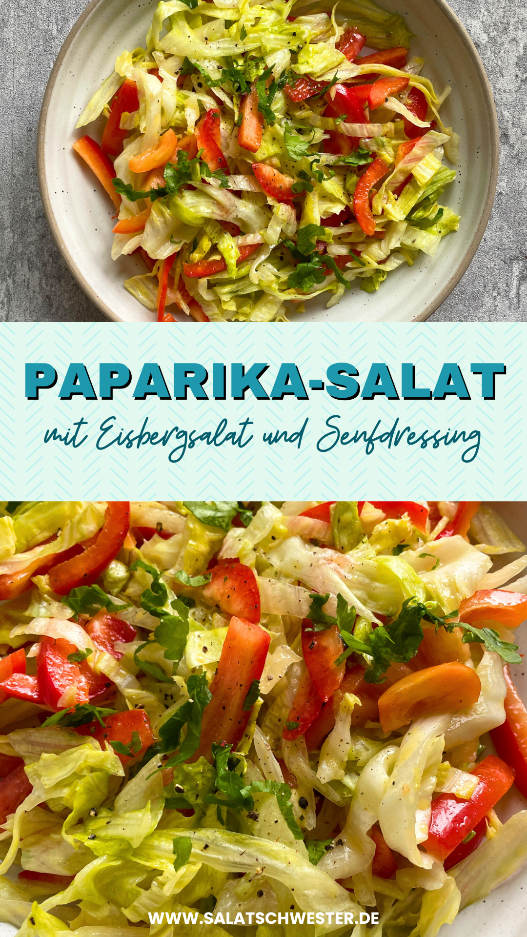 Frisch zubereiteter Eisbergsalat mit Paprika und veganem Senfdressing – perfekt als leichter BBQ-Salat.