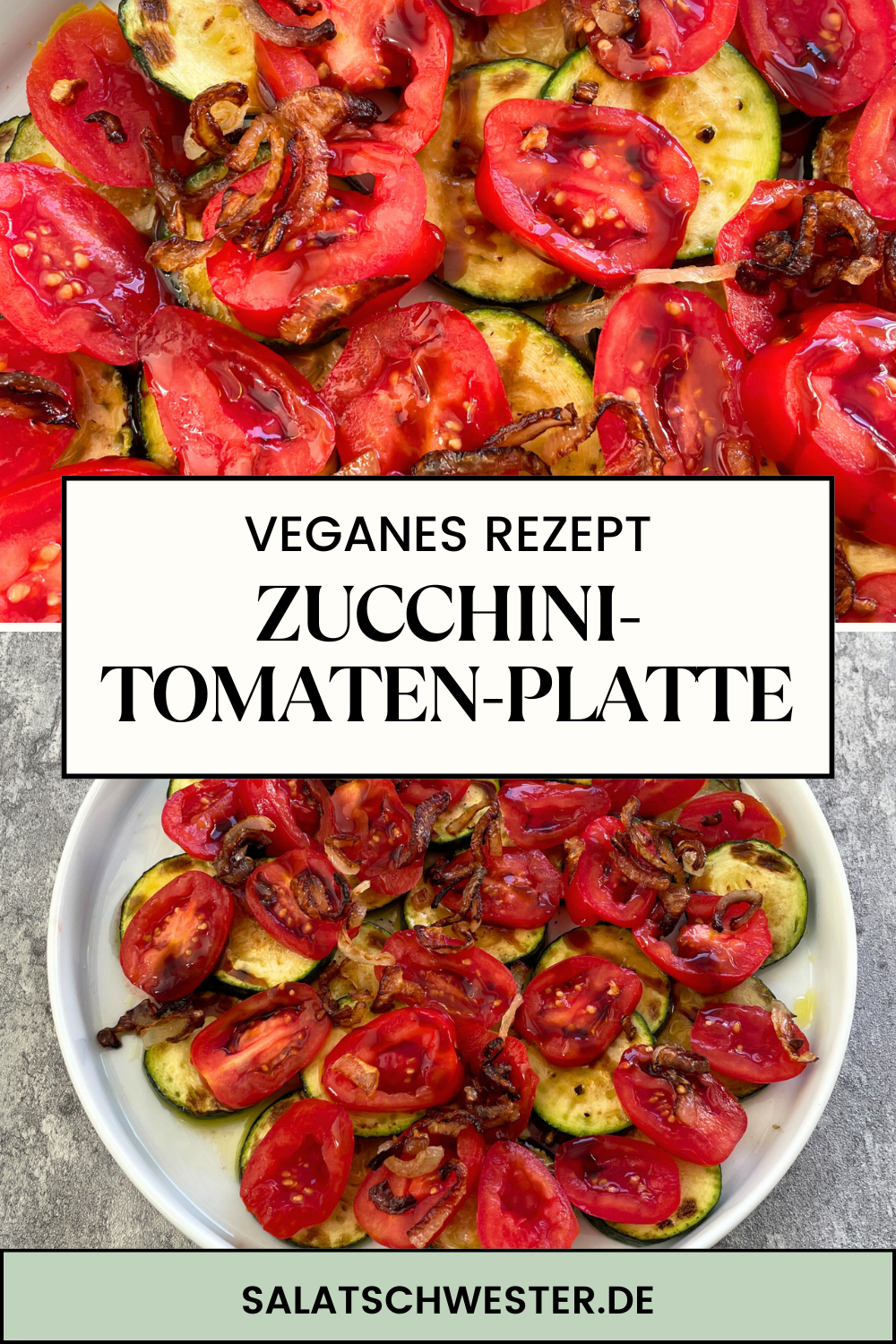 Vegetarischer Sommersalat mit Zucchini, Tomaten und Zwiebeln als leichte Grillbeilage