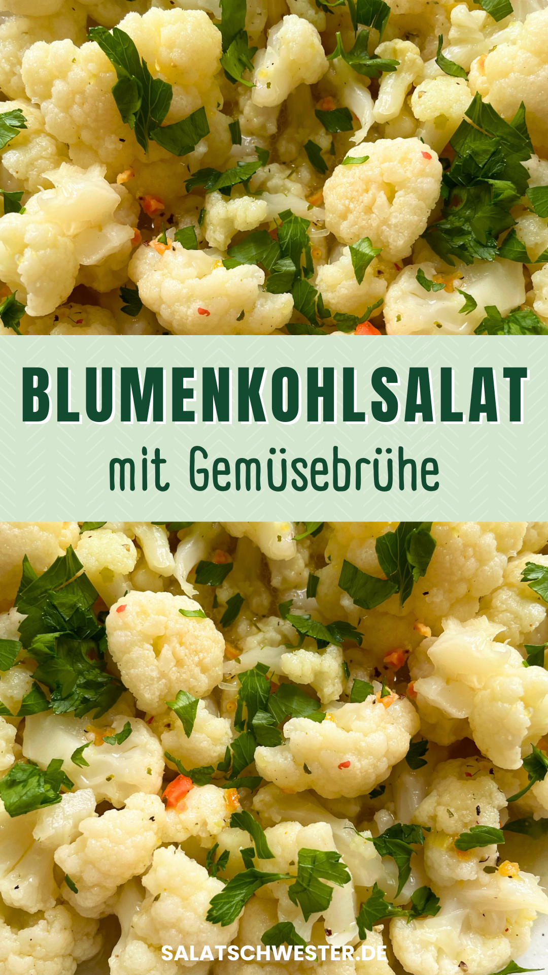Klassischer Blumenkohlsalat mit Vinaigrette in einer Schüssel serviert.