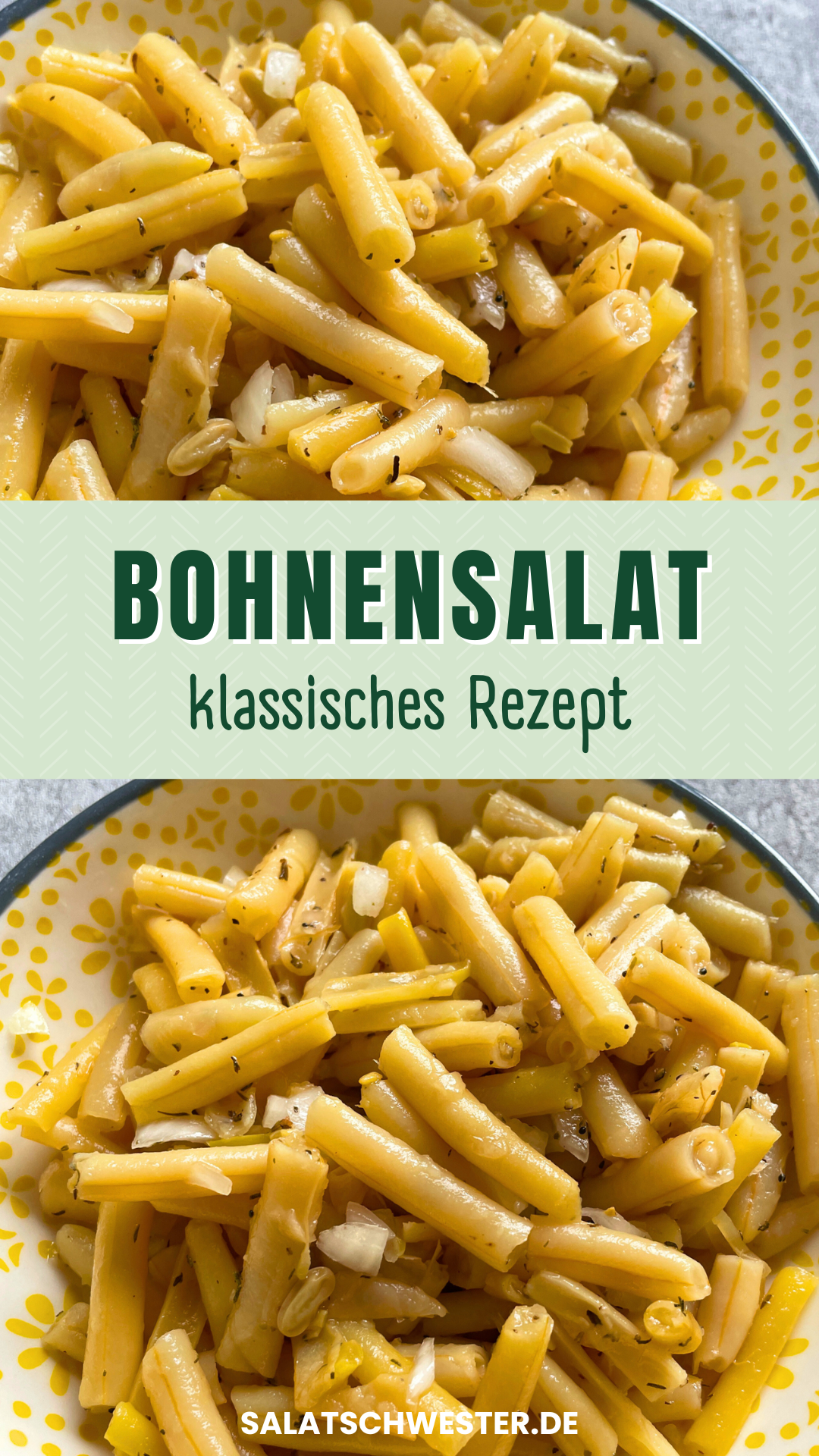 Gelber Bohnensalat mit Zwiebeln und frischen Kräutern serviert