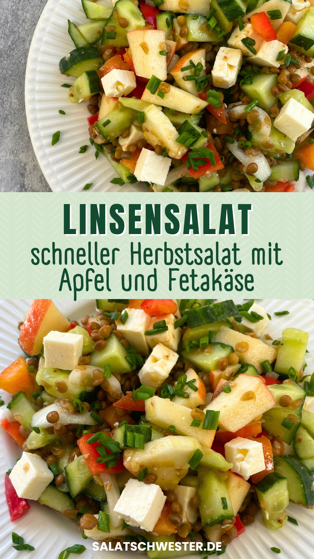 Leichter Herbstsalat mit Linsen, Paprika und Apfelstücken – gesund und sättigend