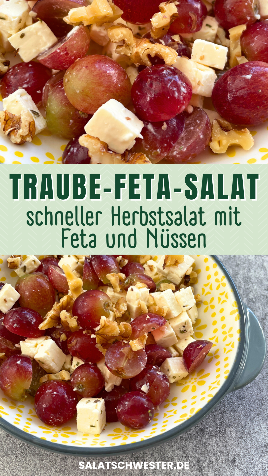 Bunter Salat mit süßen Weintrauben, cremigem Feta und knackigen Walnüssen als leichte Mahlzeit
